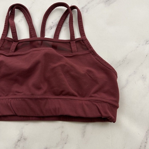 Oiselle Womens Sports Bra Size 4 Burgundy Red Strappy Back Mesh Trim - Picture 2 of 6